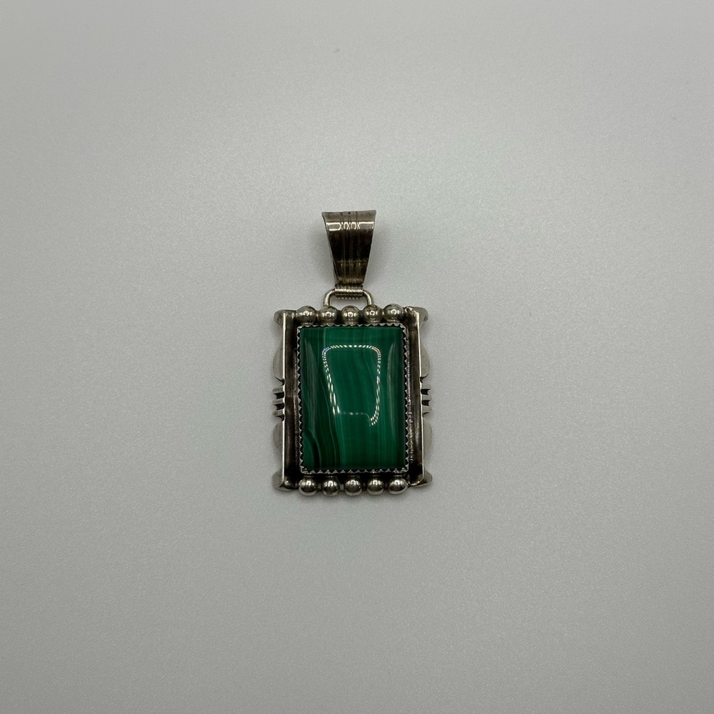 Ltb Signed Malachite Rectangular Pendant In Sterl… - image 2
